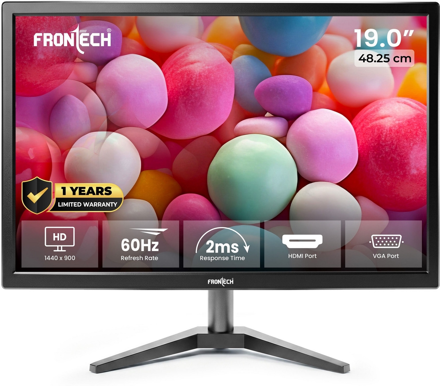 Frontech 19 Inch Monitor | HD Display | Bezel-Less Design